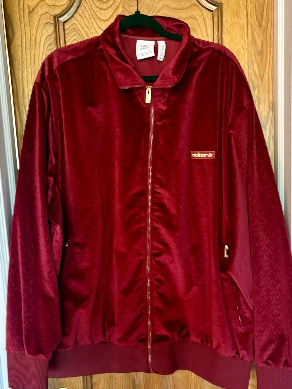 NWOT Men's Adidas Originals Monogram Track Jacket in burgundy velour.